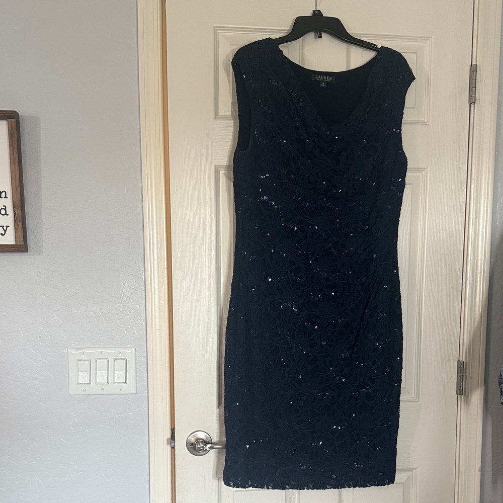 Lauren Ralph Lauren Navy Sequin Midi Dress